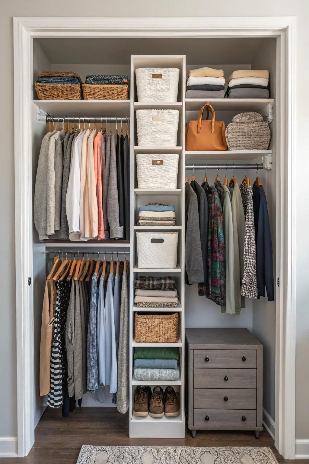 Vertical arrangements transform your wardrobe into an expansive retreat.