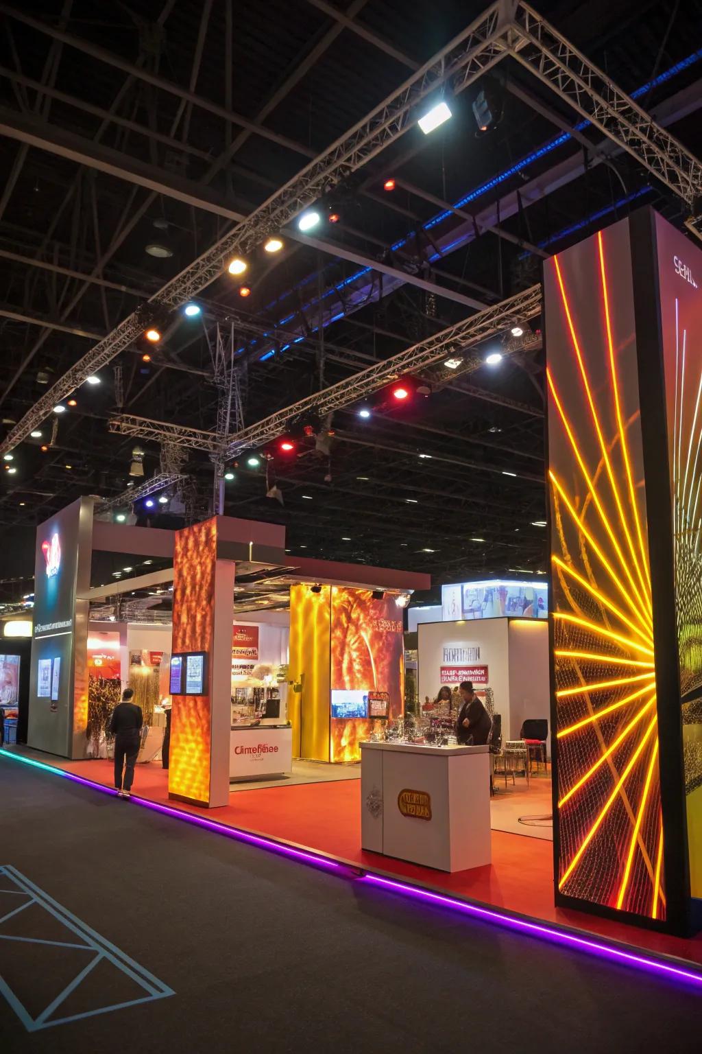 Dynamic lighting schemes that bring a vibrant and engaging atmosphere to any trade show.
