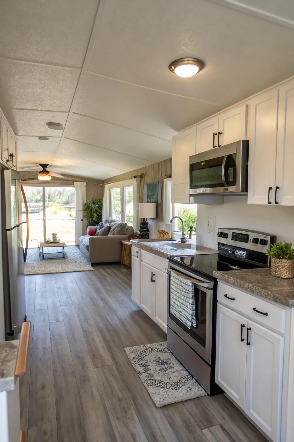 Making an open space can make your kitchen feel much bigger.