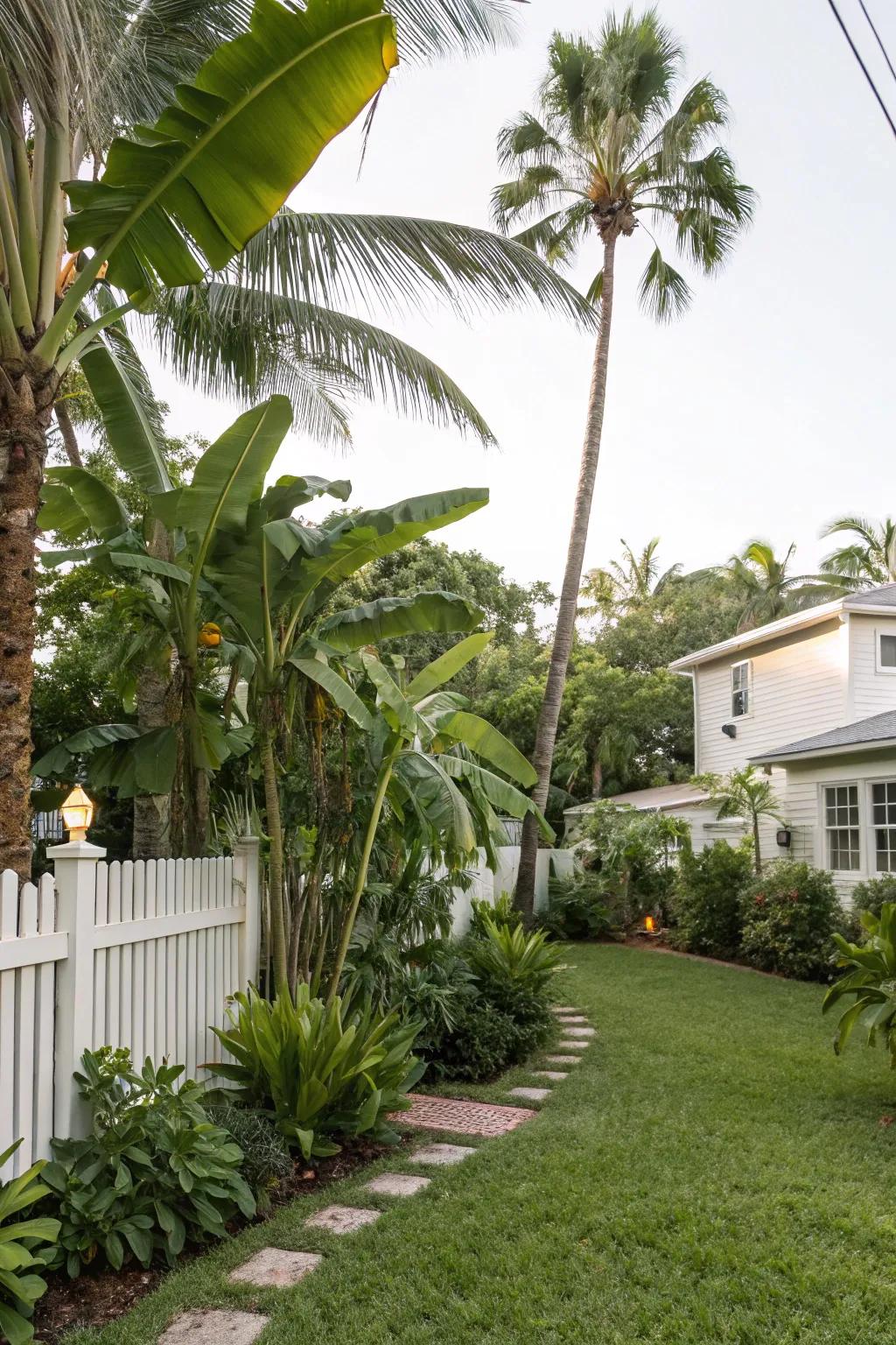 Profuse greenery featuring banana and palm trees delivers an energetic foundation.