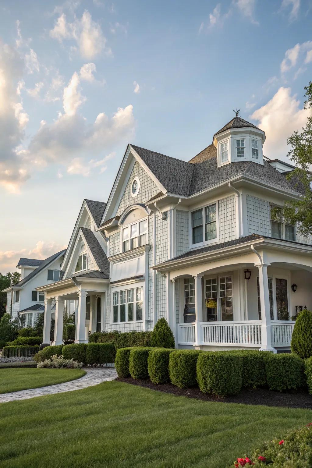 The pairing of white and gray in two-tone siding achieves a timeless elegance.