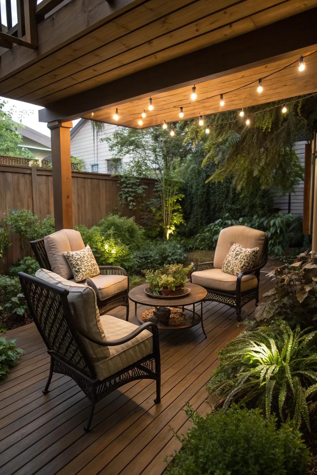 Design a welcoming spot to unwind and relax under your deck.