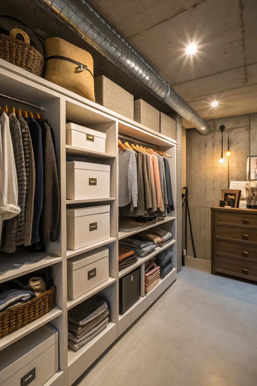 Display shelving makes keeping things in order easy.