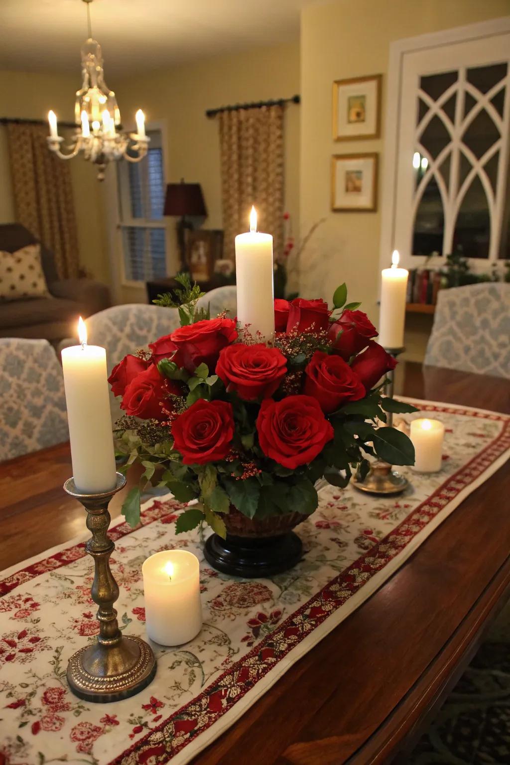Classic romance blooms with roses and candlelight.