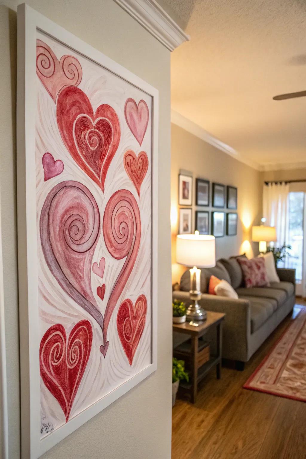 Watercolor swirling hearts craft a dreamy, romantic setting.