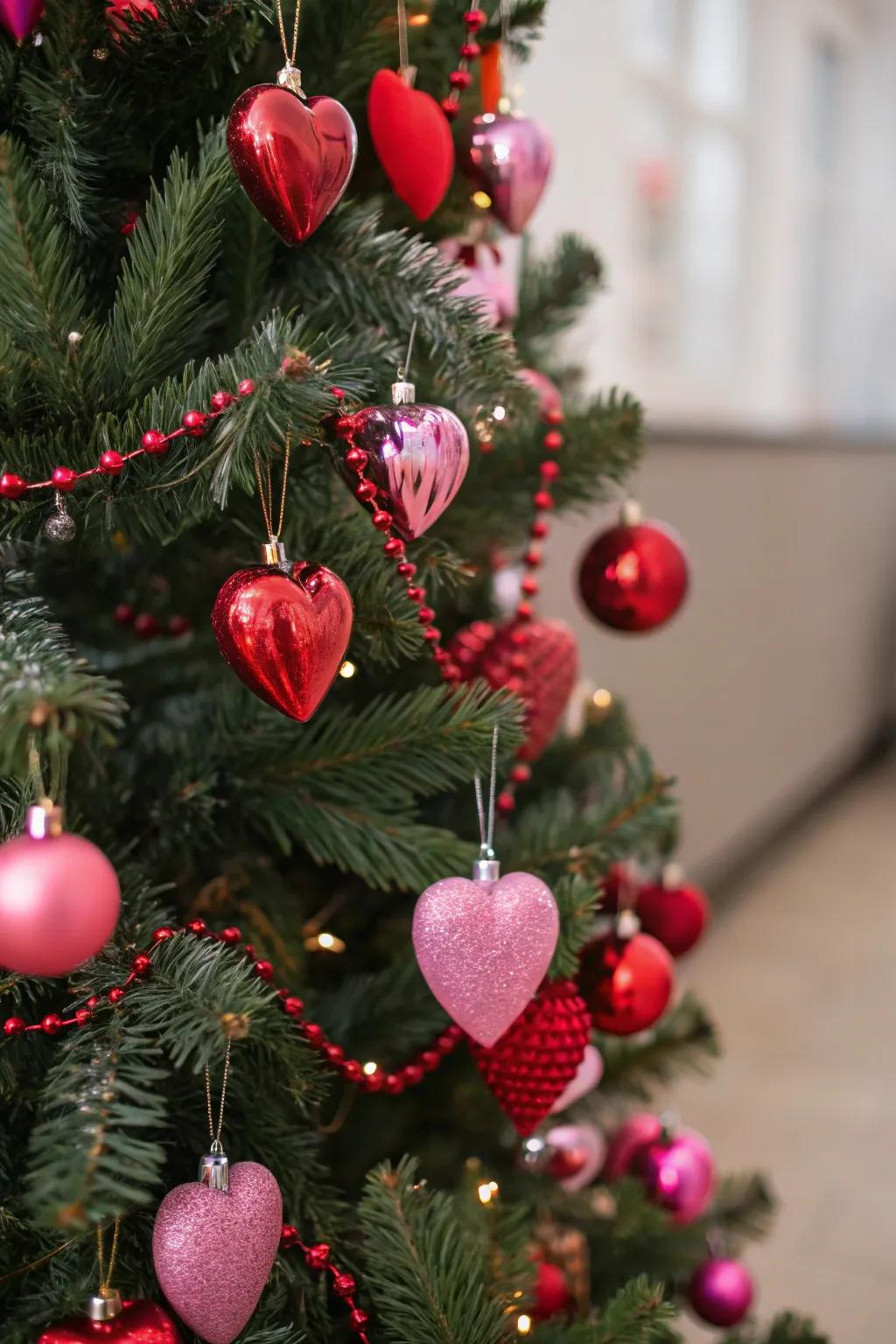 Fill your tree with heart-shaped ornaments for a touch of romance.