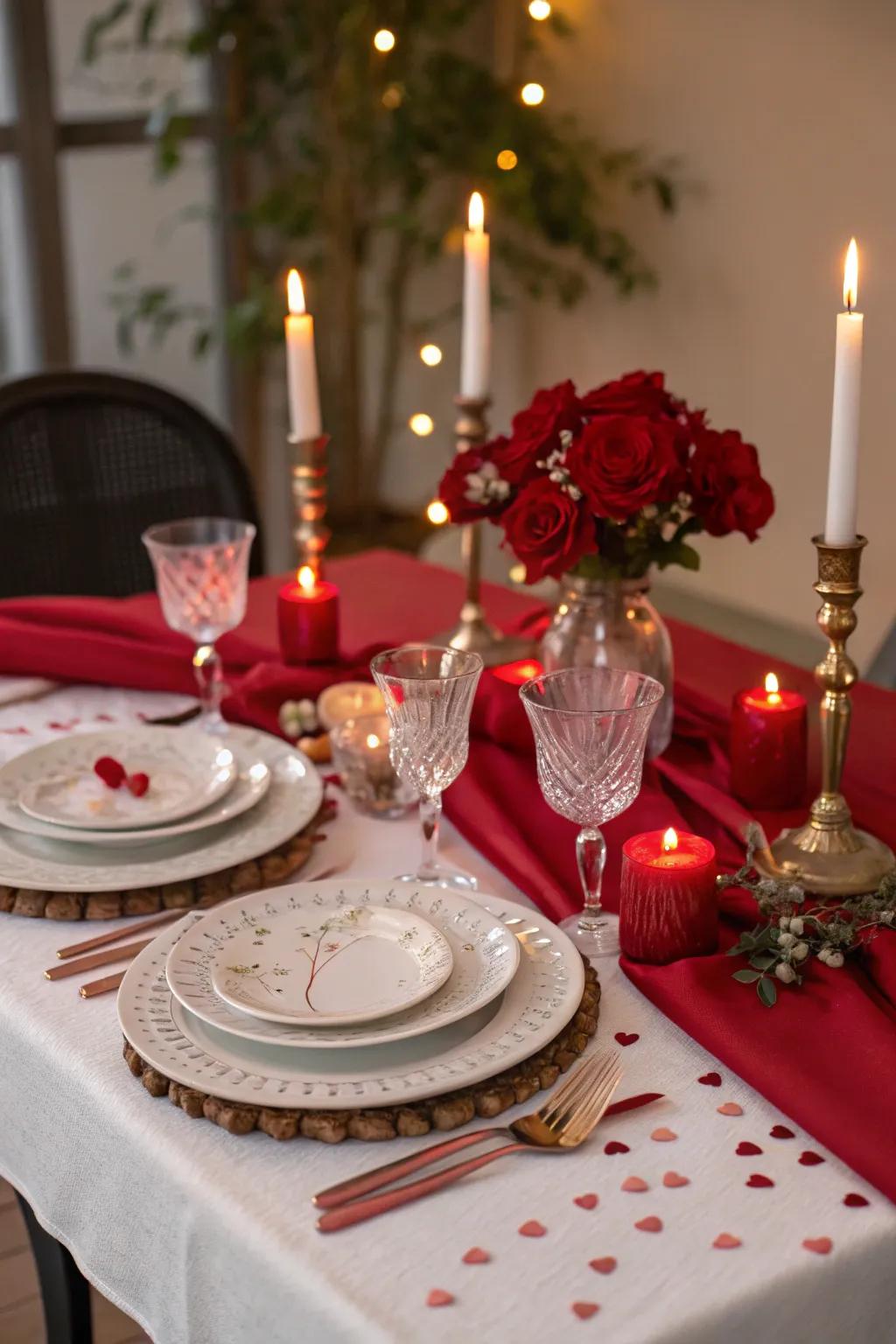A loving dinner table design ideal for Valentine's Day.