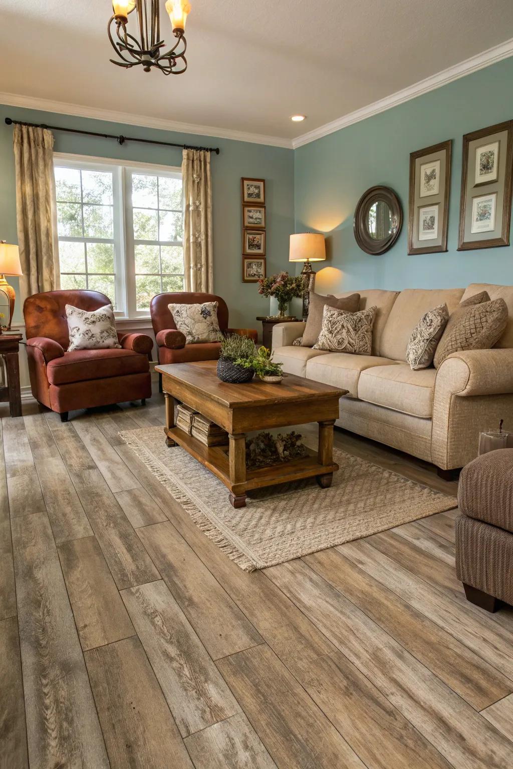 Enjoy the coziness of hardwood with the practicality of vinyl.