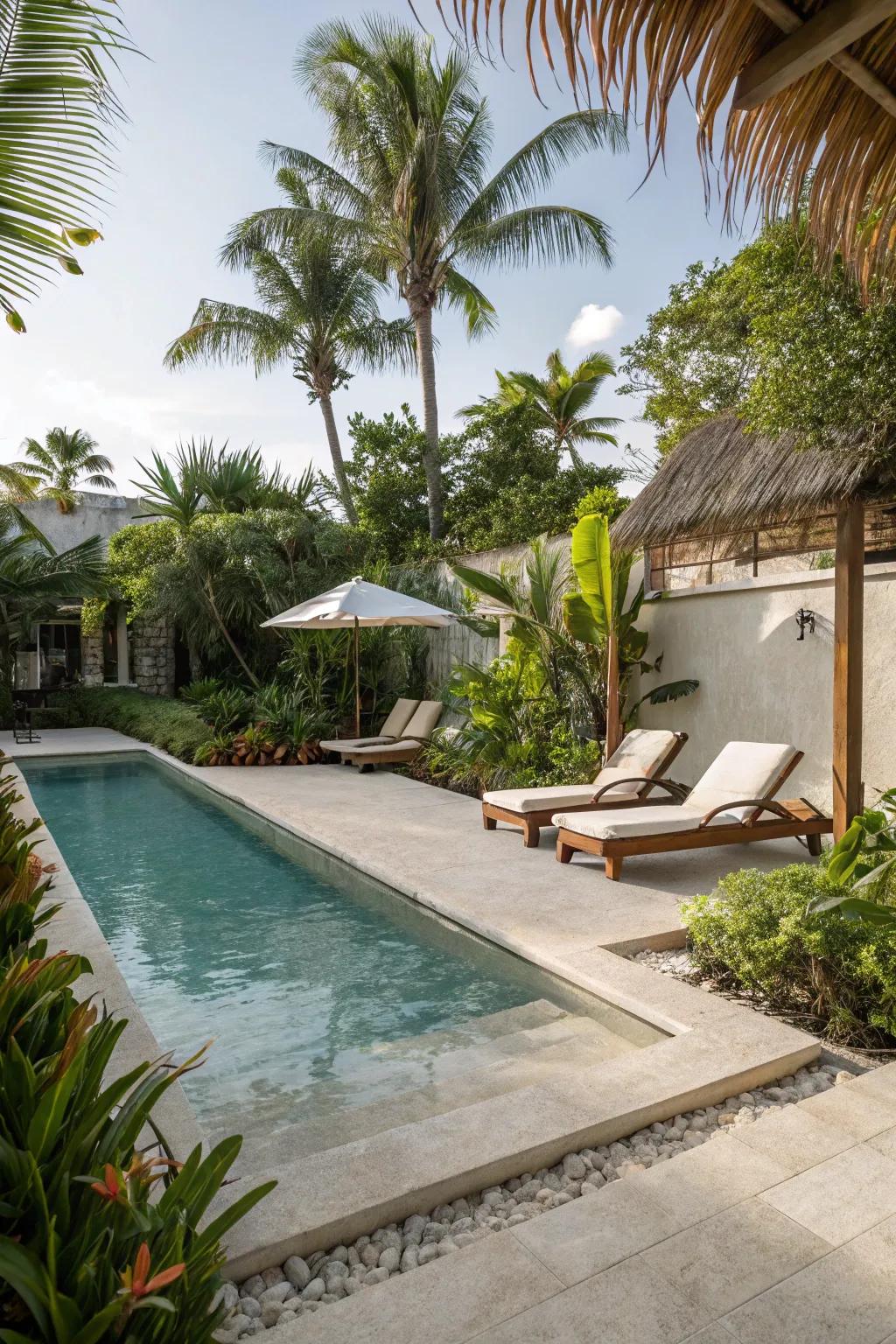 A beachfront entry crafts a graceful progression from land to water, optimal for unwinding.