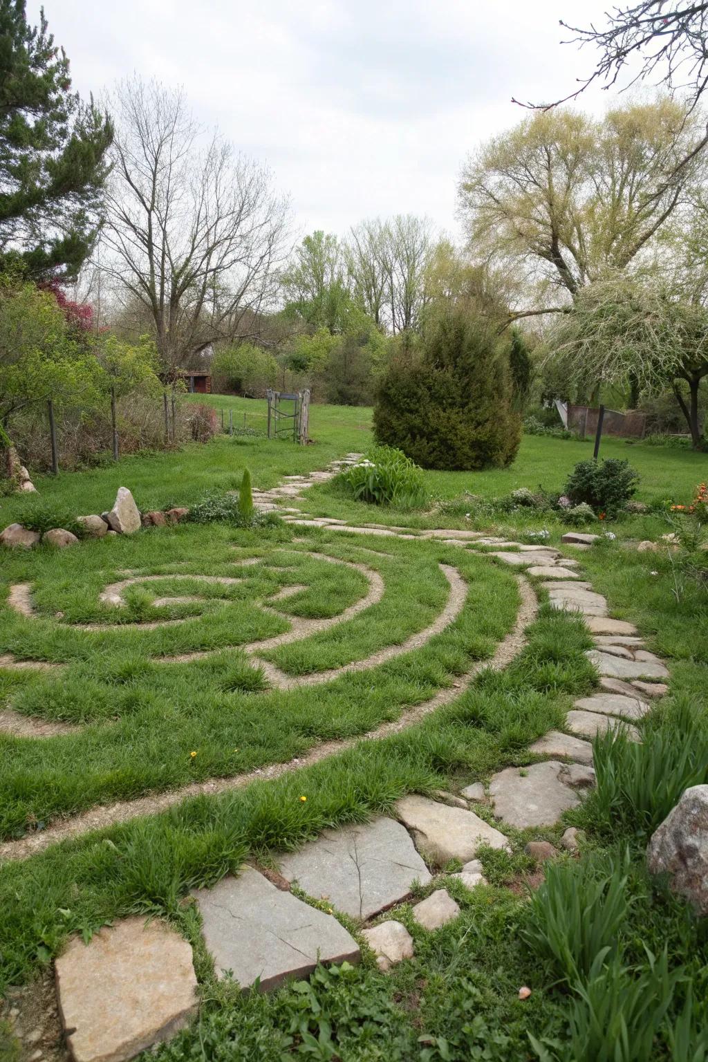 A classic stone path labyrinth imparts a timeless charm to any garden setting.