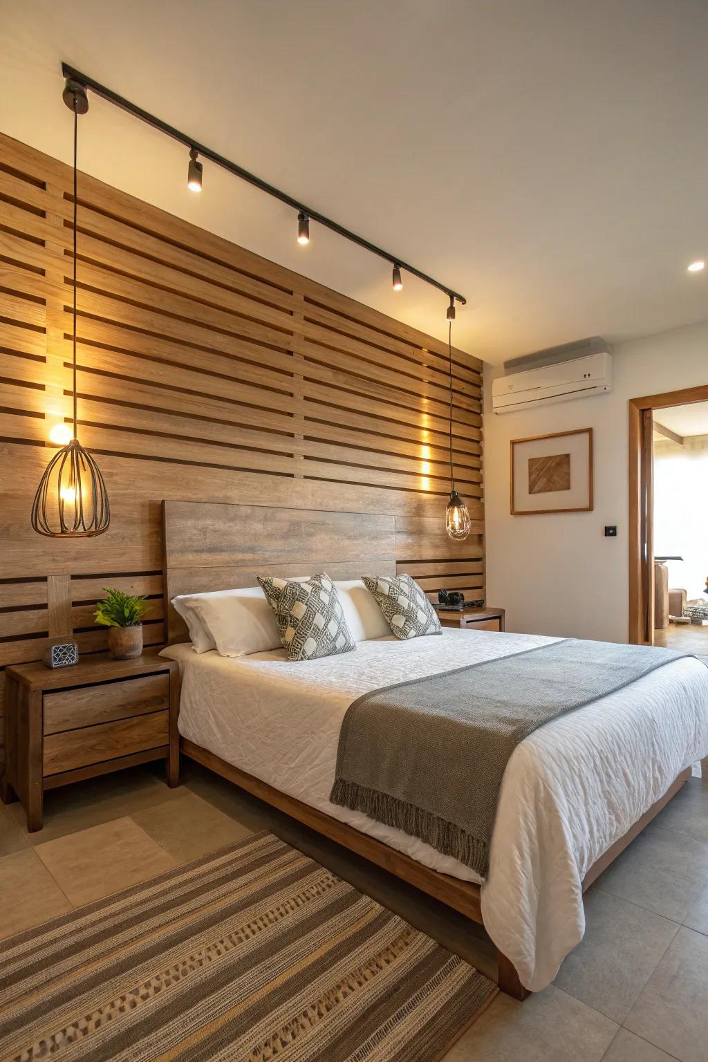 Horizontal timber accents can make your room appear larger and more open.