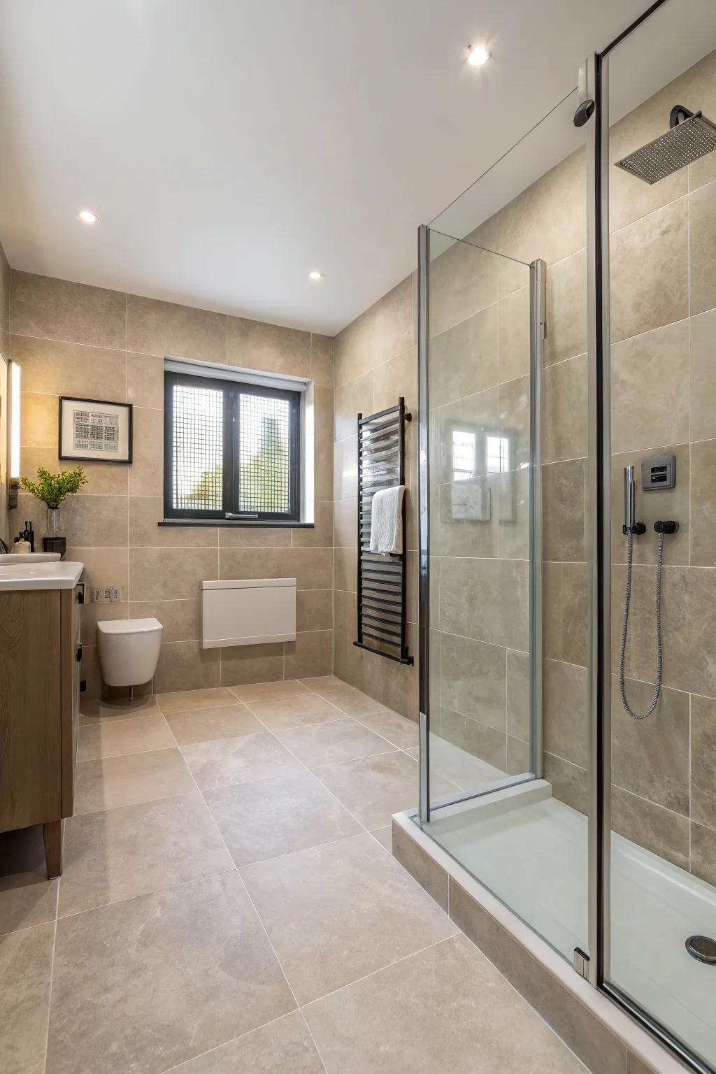 Glass tiles enhance both the look and utility of your wet room.