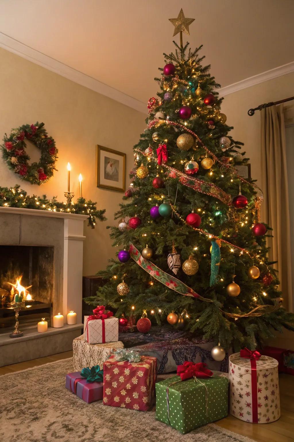 A vibrant and spectrum-filled Christmas tree that radiates joy