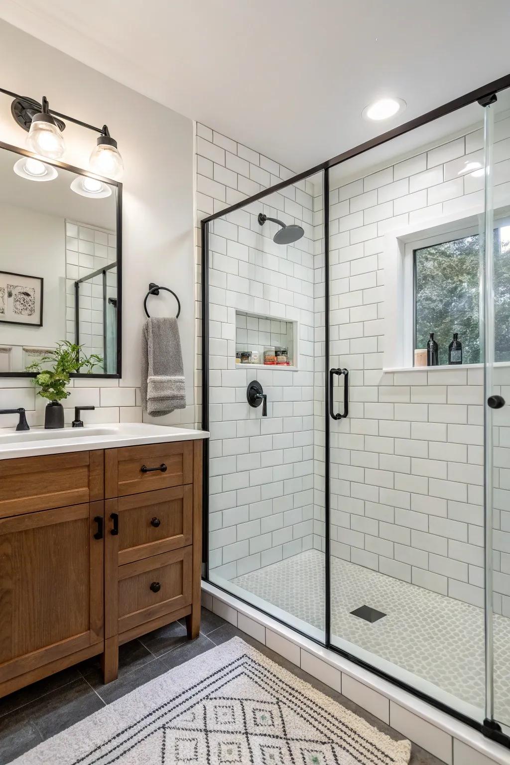A modern shower space where refinement meets practicality.
