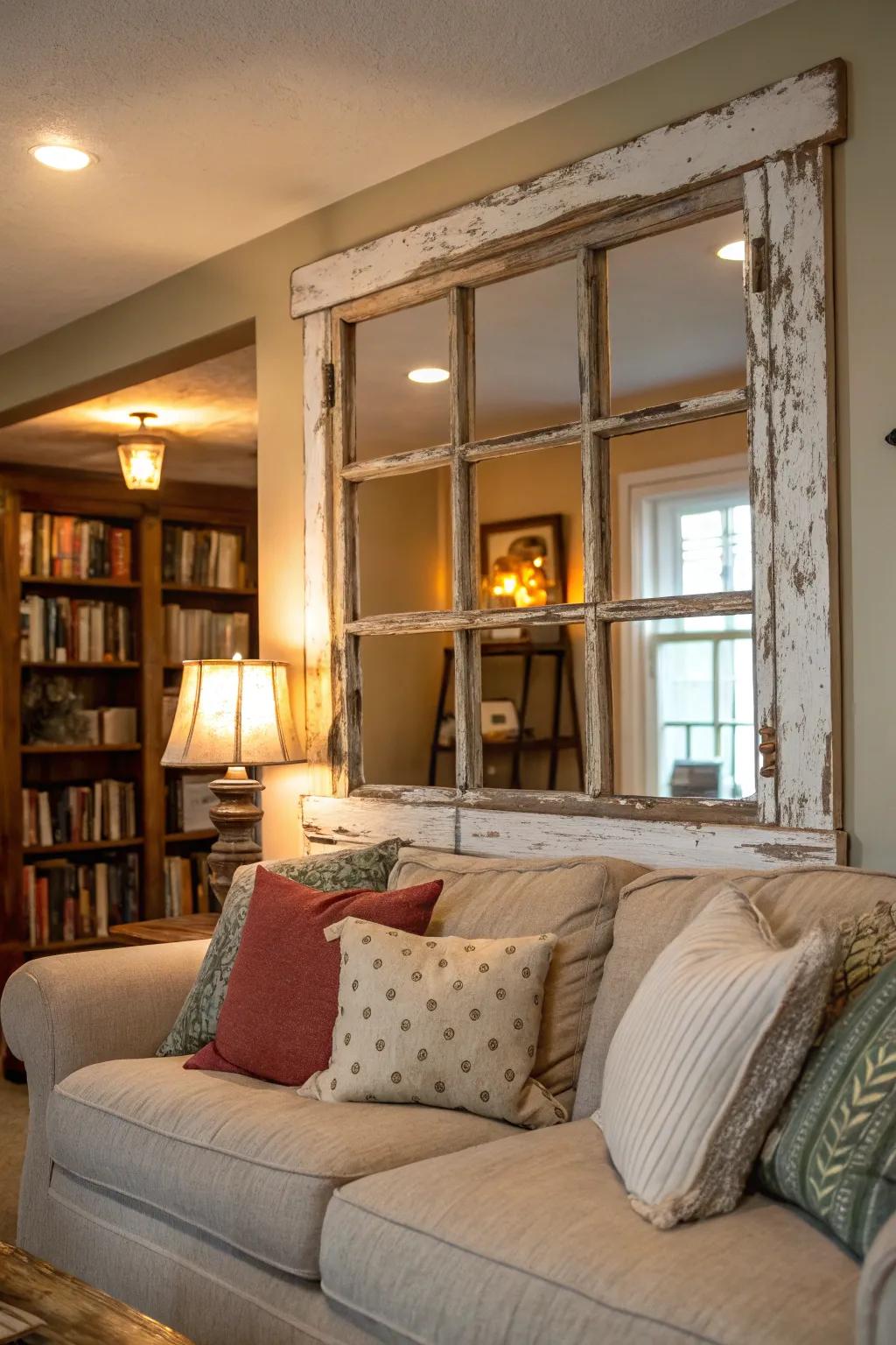 Old-fashioned window frames infuse countryside charm into any space.