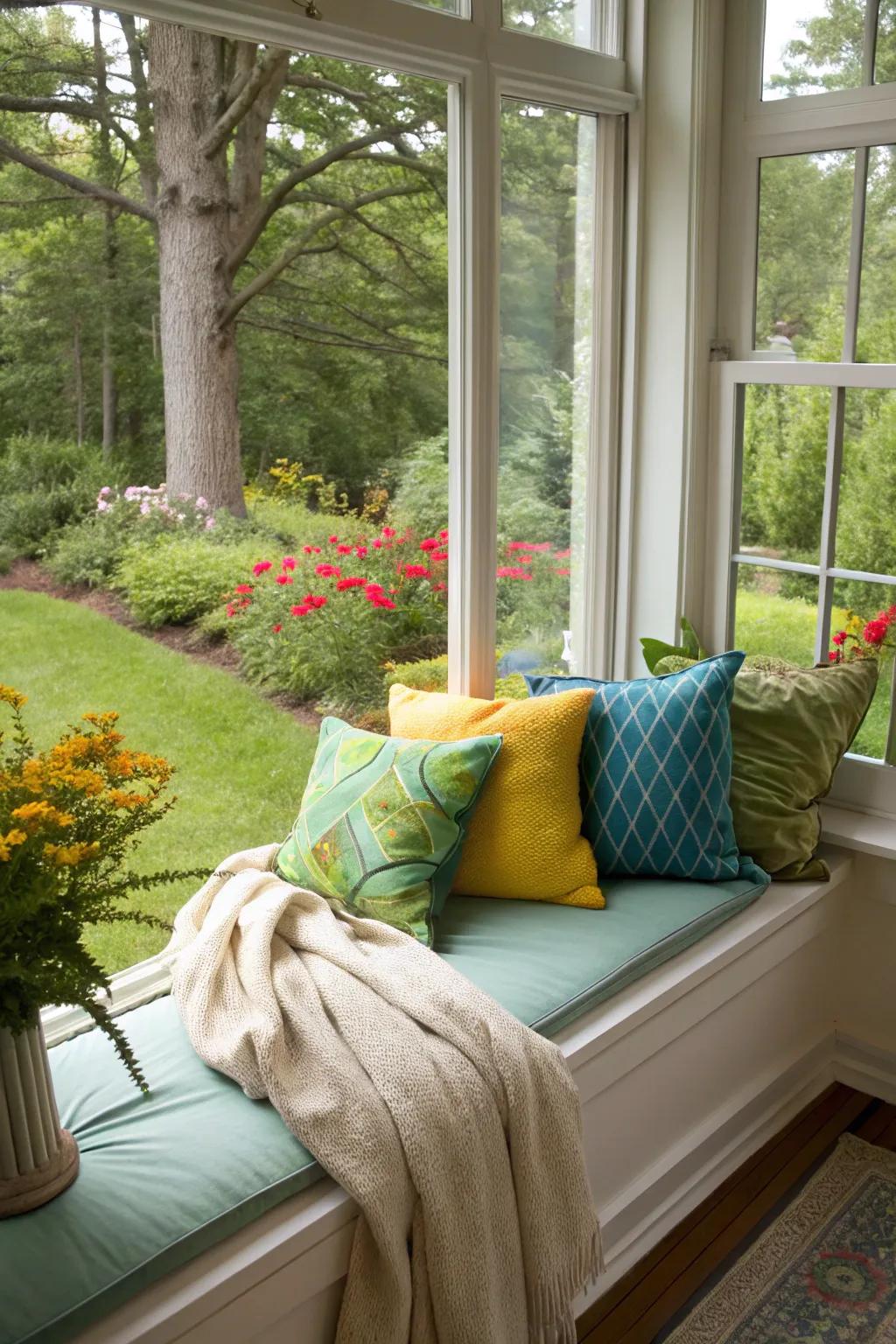 Layered pillows bring convenience and design to your window sitting location.