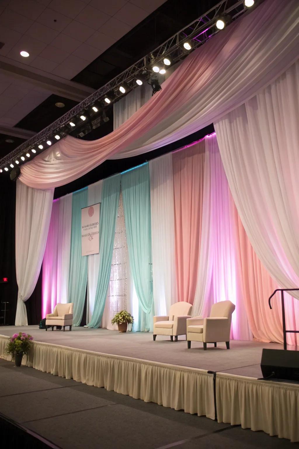 Drape backdrops introduce gentleness and refinement to any stage setting.