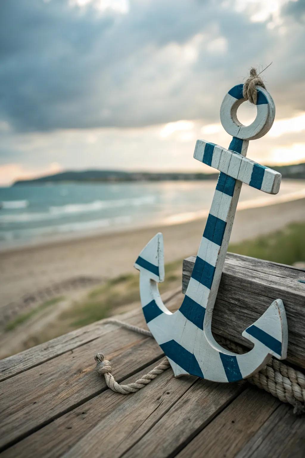 Classic blue and white striped timber sea hook