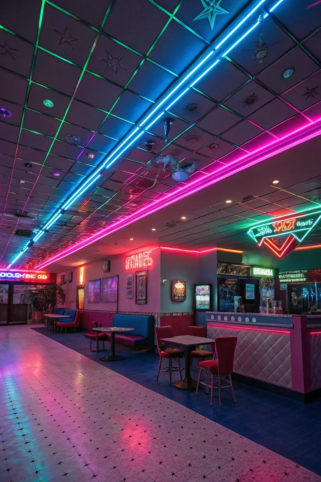 Neon lights establish a classic Y2K mood in any area.