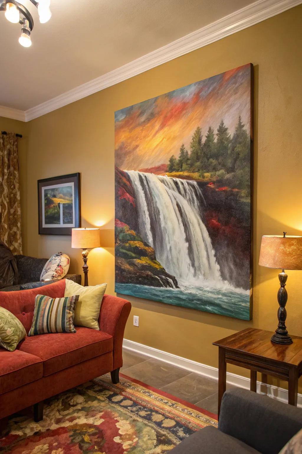 Abstract cascade artwork infusing movement and energy