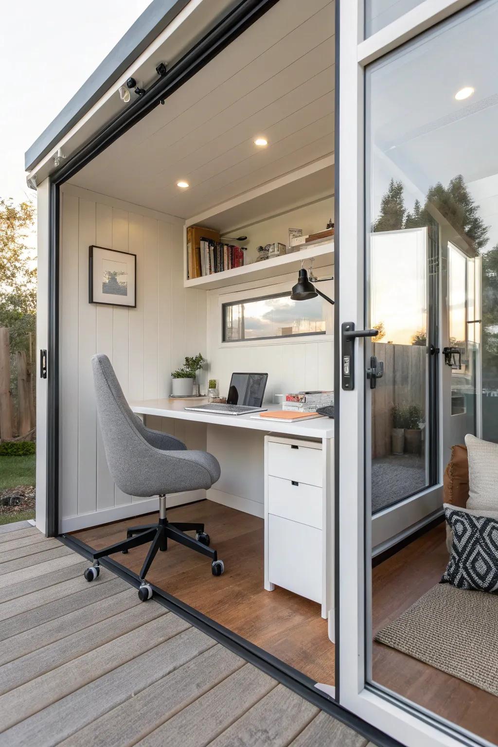 An adaptable office zone morphs to fit your work-from-home needs in an ADU.