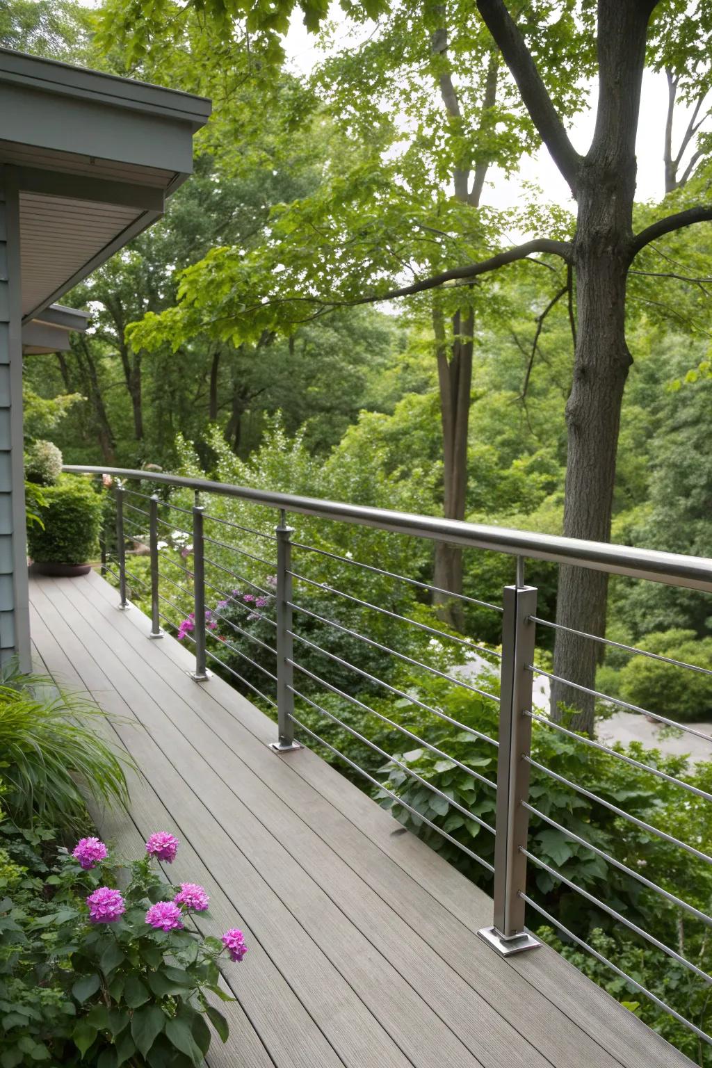 Sustainable aluminum railings harmonizing with natural surroundings.