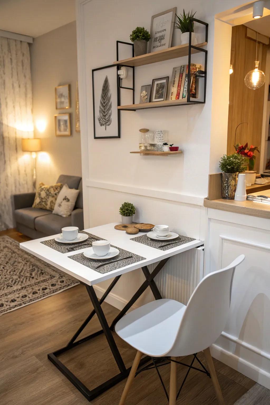 Wall-mounted tables take up very little floor space.
