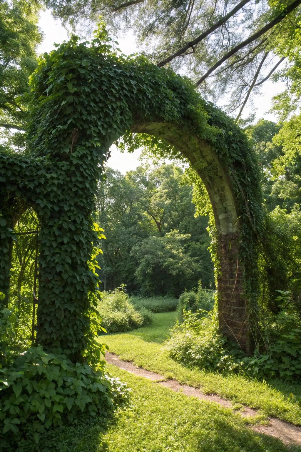 An arch covered in opulent verdure for an inherent and organic presence.