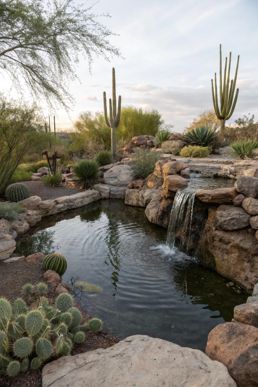 A water feature adding tranquility and attracting wildlife.