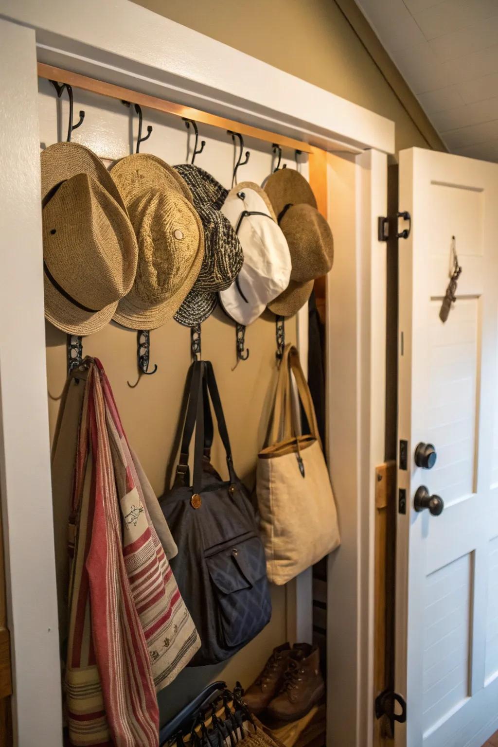Door hooks offer intelligent storage solutions for small items.
