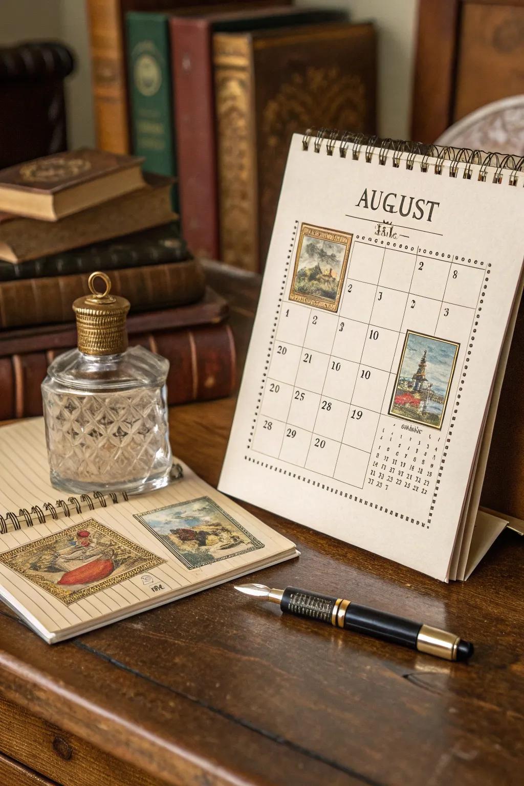 Take a nostalgic trip with a vintage postcard-themed calendar.