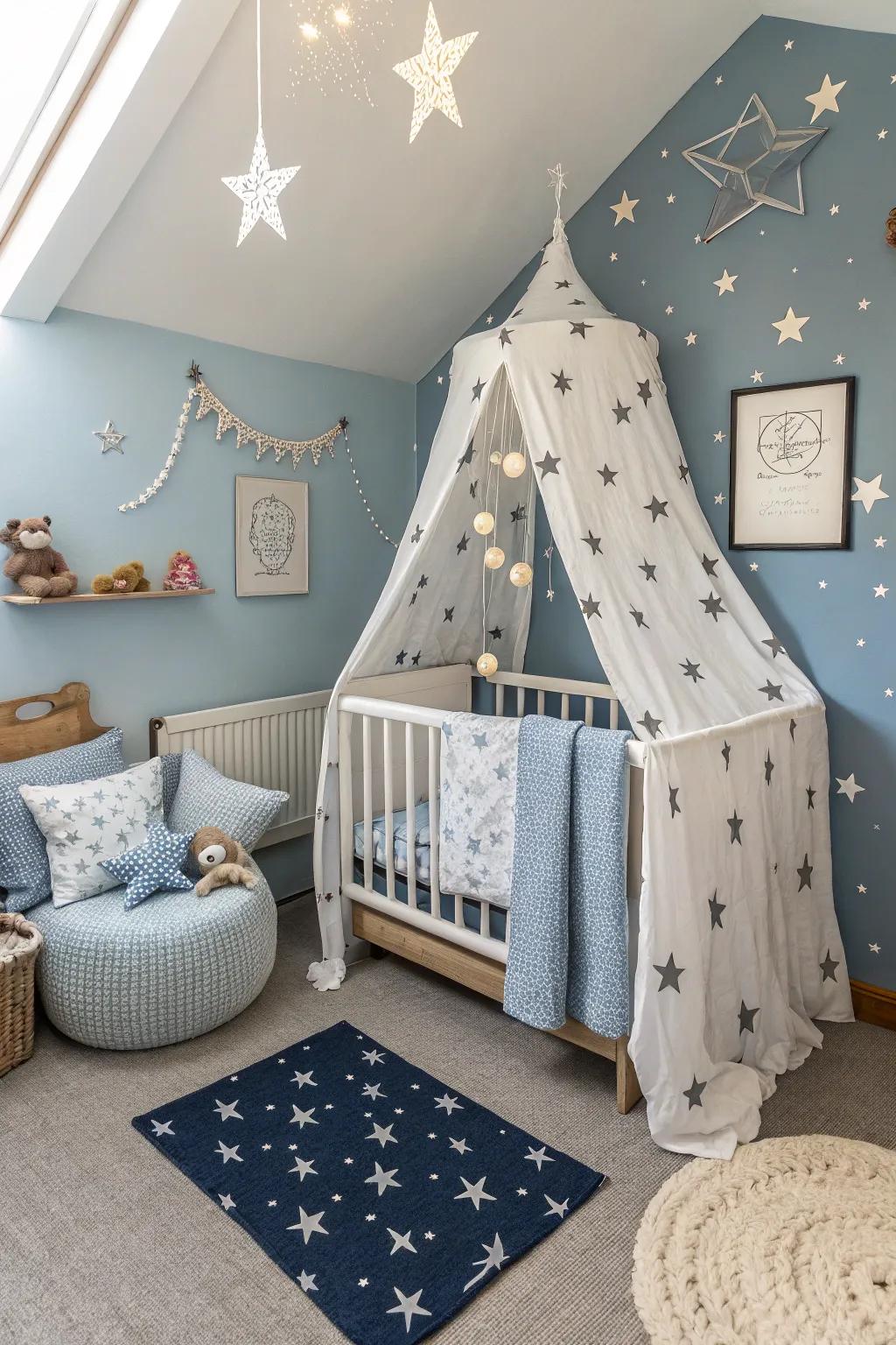 A thematic design can add beauty and unity to the baby area.