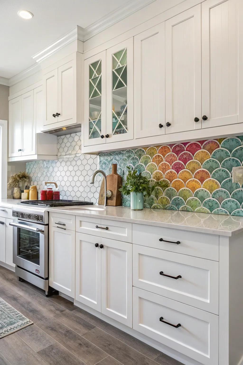 Raised tiles craft a striking visual effect
