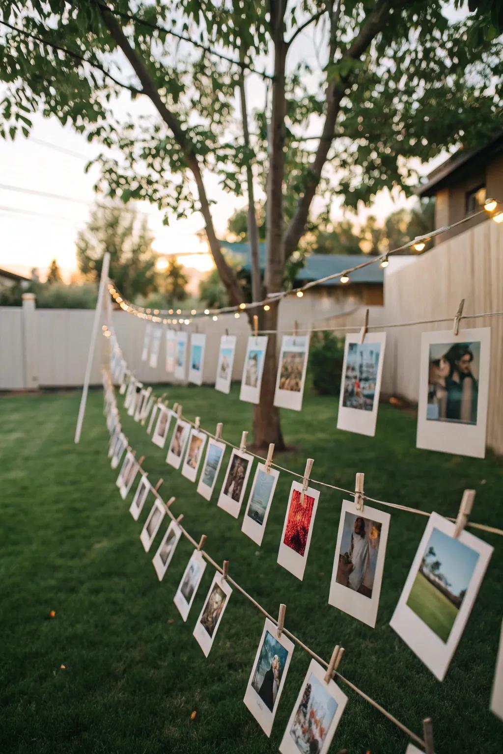 A charming instant photo display capturing party moments, preserving memories and creating a sense of community.