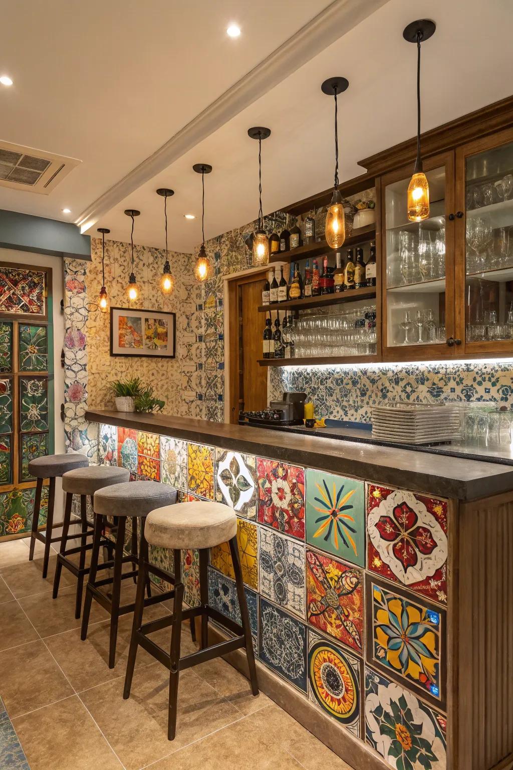 Varied mosaic tiles incorporate a personalized and vibrant touch.