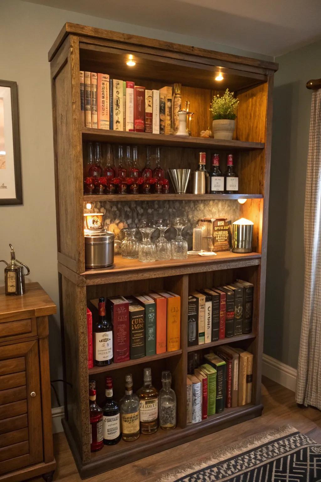 Repurpose bookcases into unique bar boards.