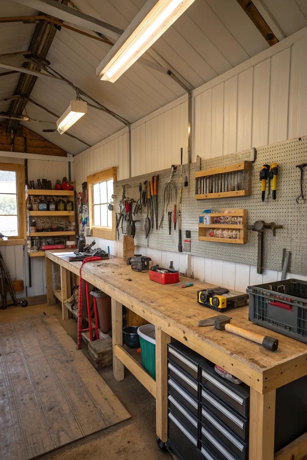 This multipurpose barndominium has a useful work area.