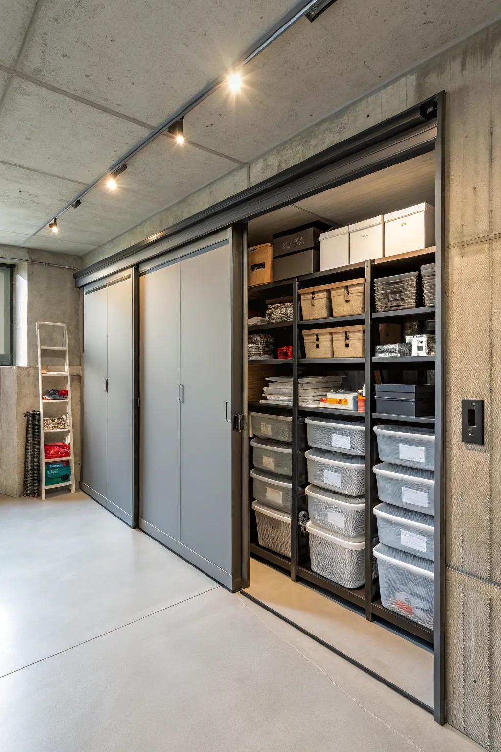 Sliding doors improve space efficiency and visual appeal.