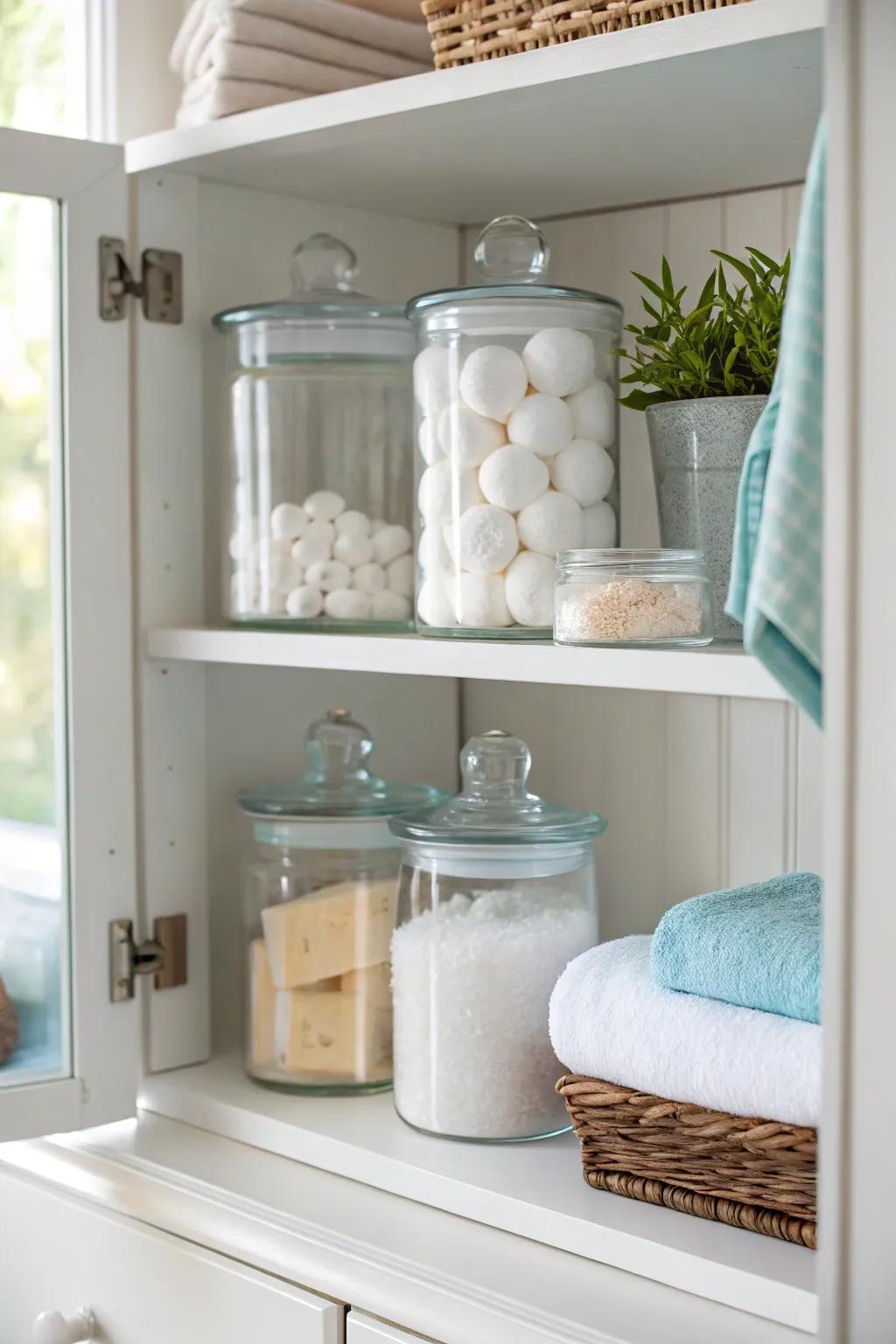Glass jars offer a stylish way to store everyday items.