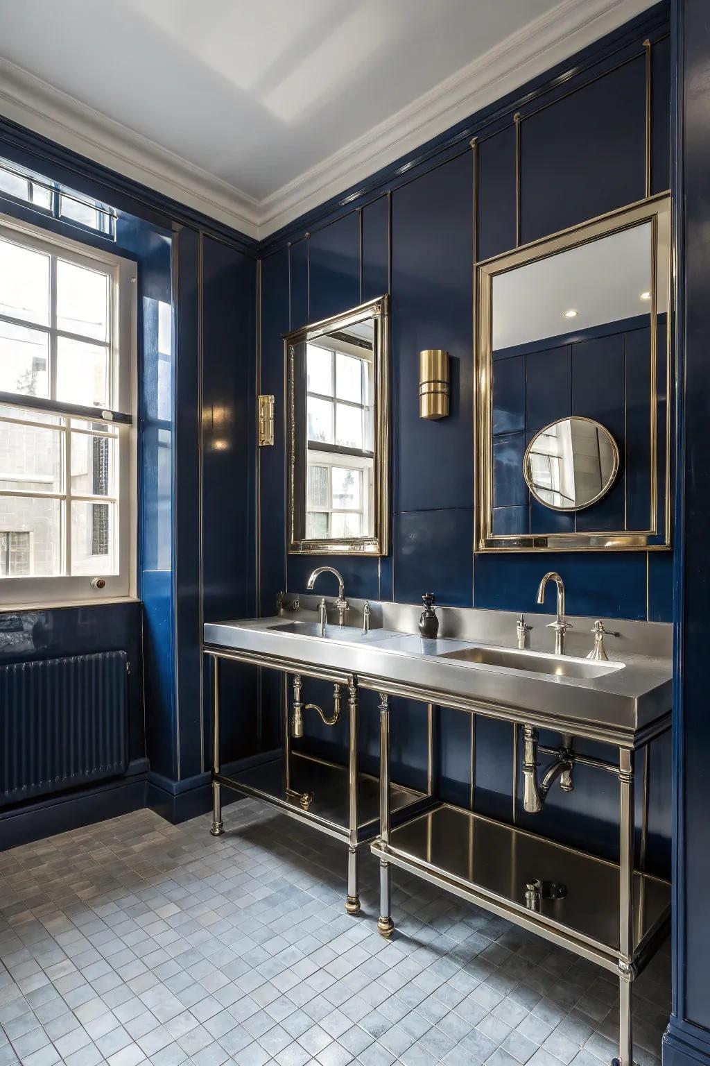 Elegant navy blends beautifully with metallic details.