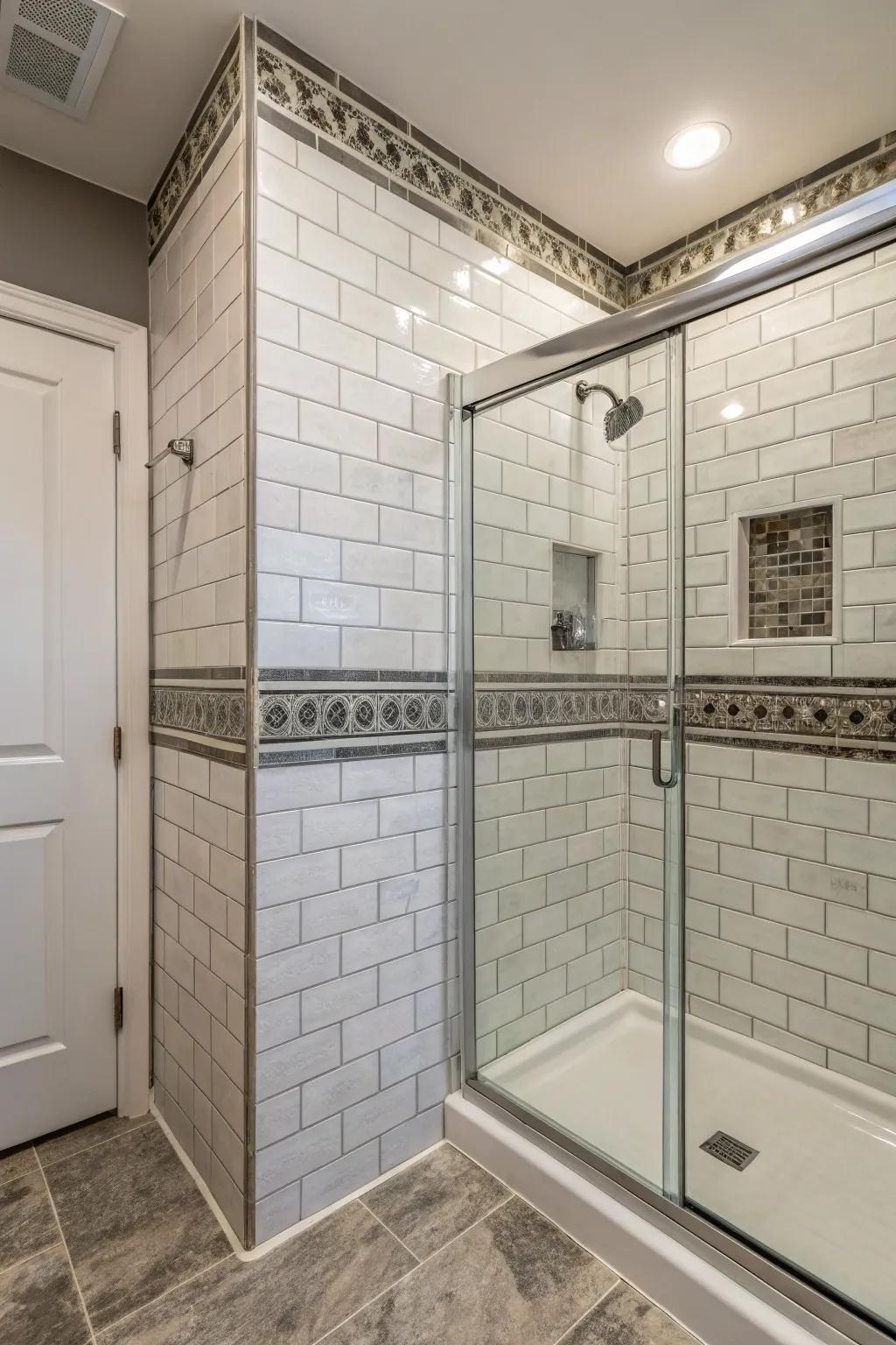 Tile trim introduces texture and patterns subtly.