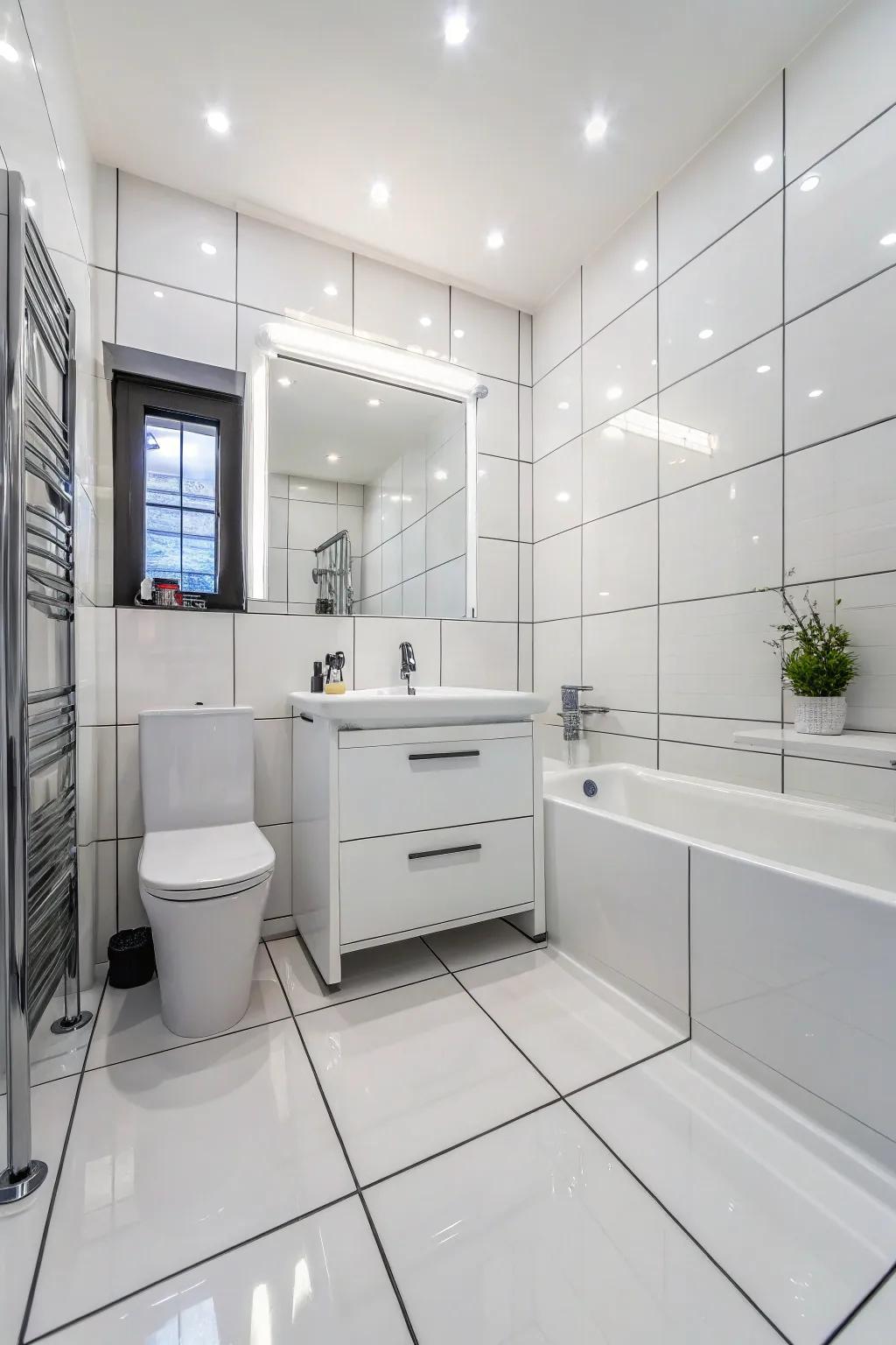 Tile finish gives a swift refresher for restroom walls.