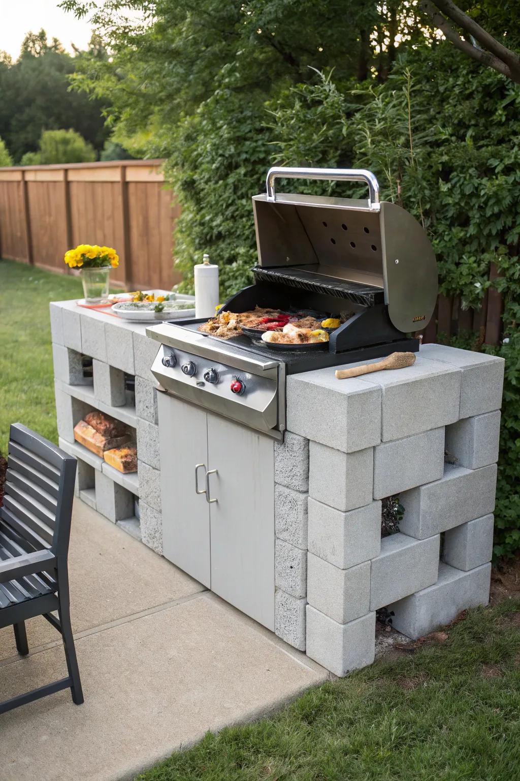 Design a personalized BBQ island with cinder blocks.