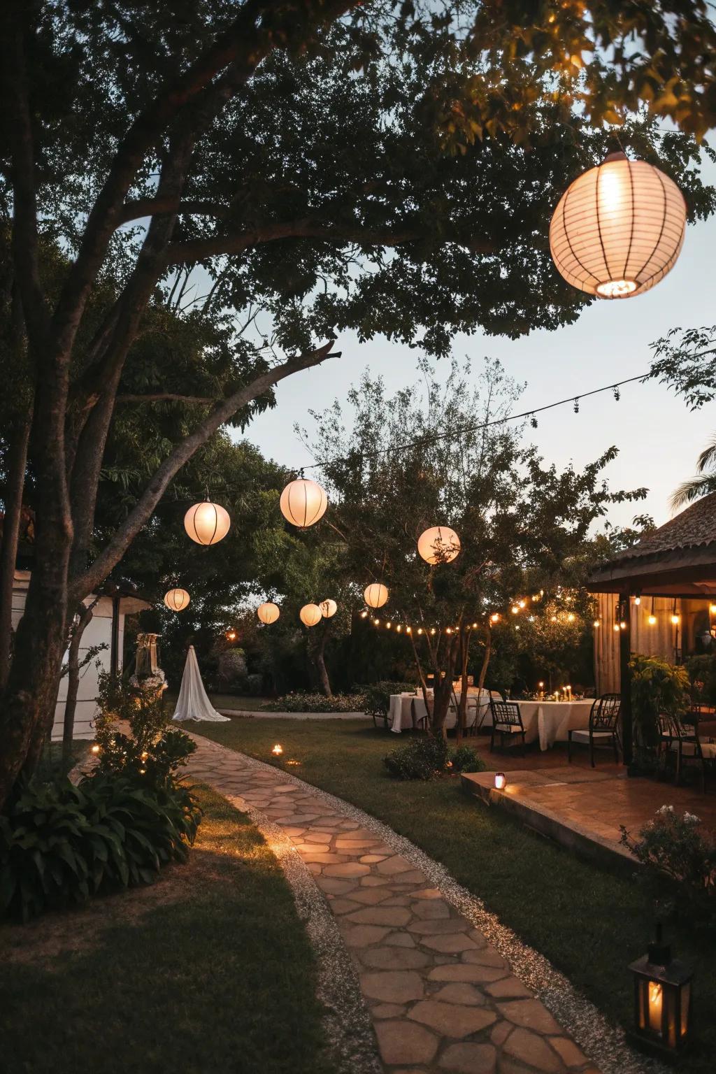 Lanterns create a warm ambiance and add a nautical flair to your backyard.
