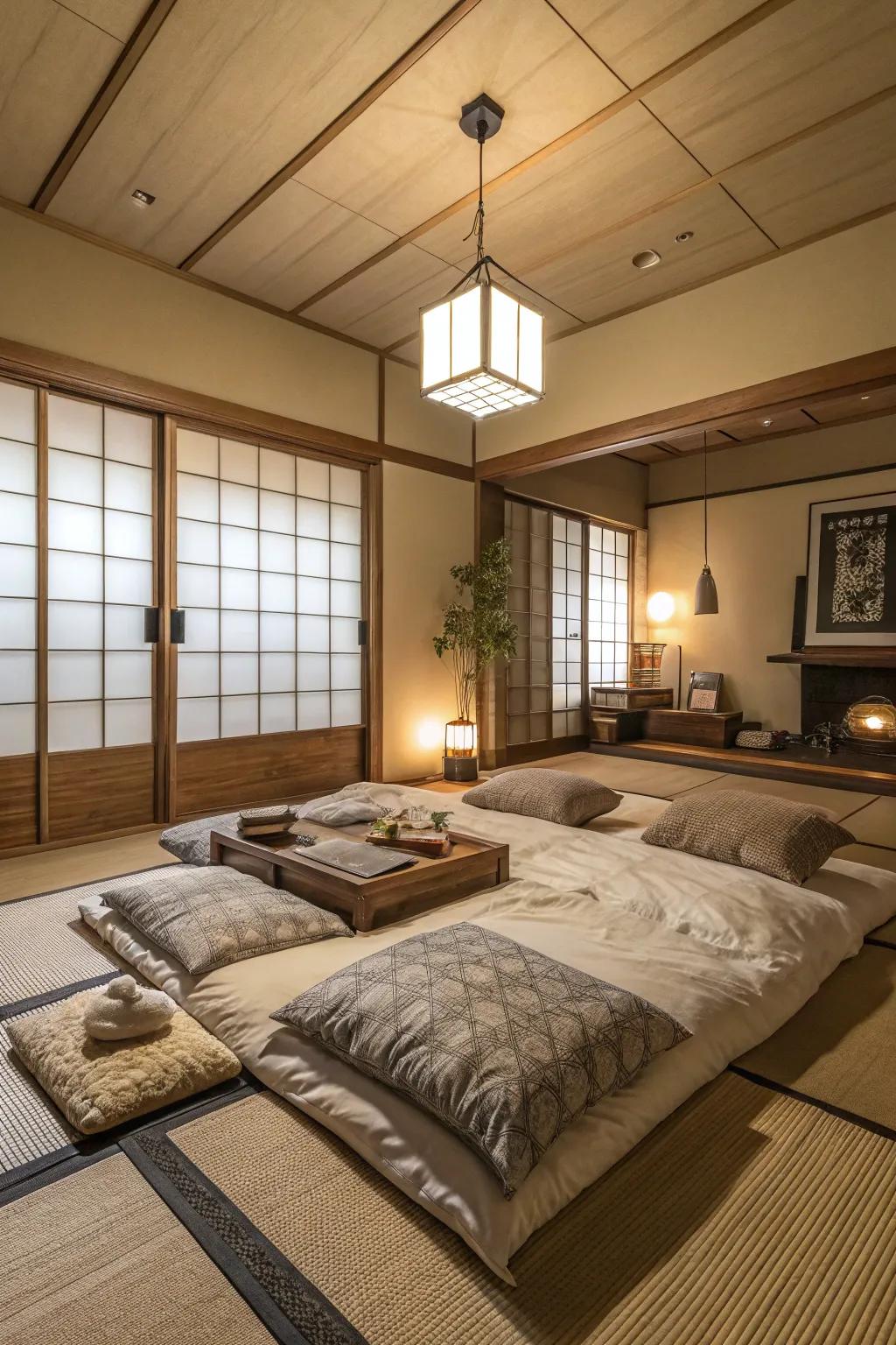 Maintain balance using low-profile furniture near a floor bed.