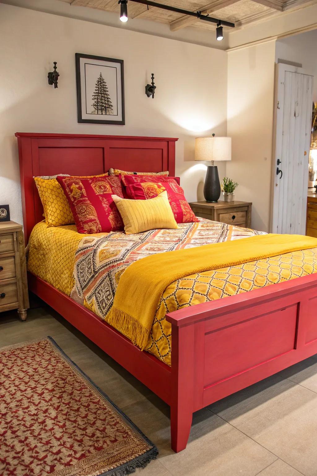 Strong tones energize and elevate bedroom decor.