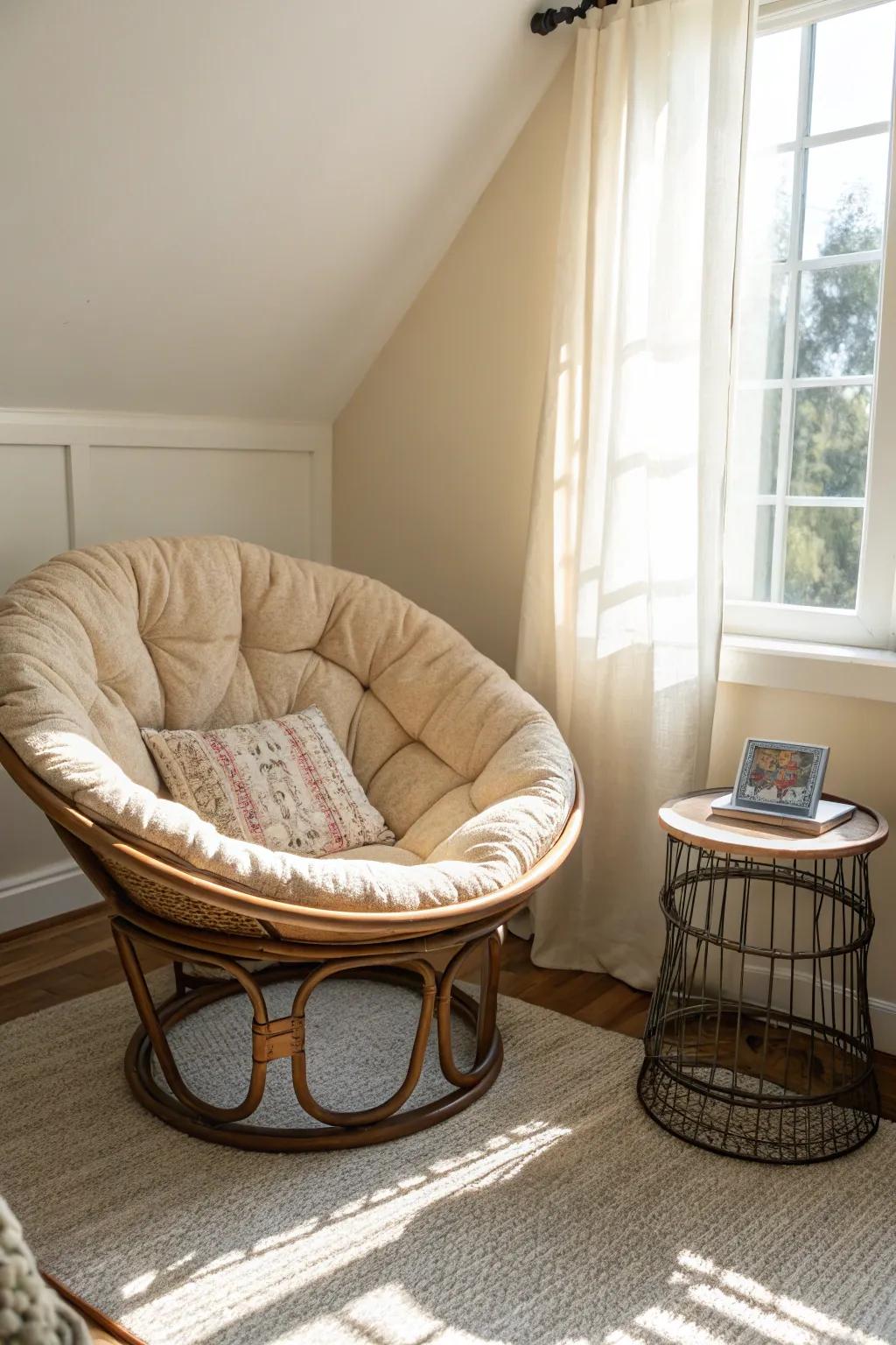 Papasan chairs offer an inviting seating option, creating a cozy and welcoming nook in any room.