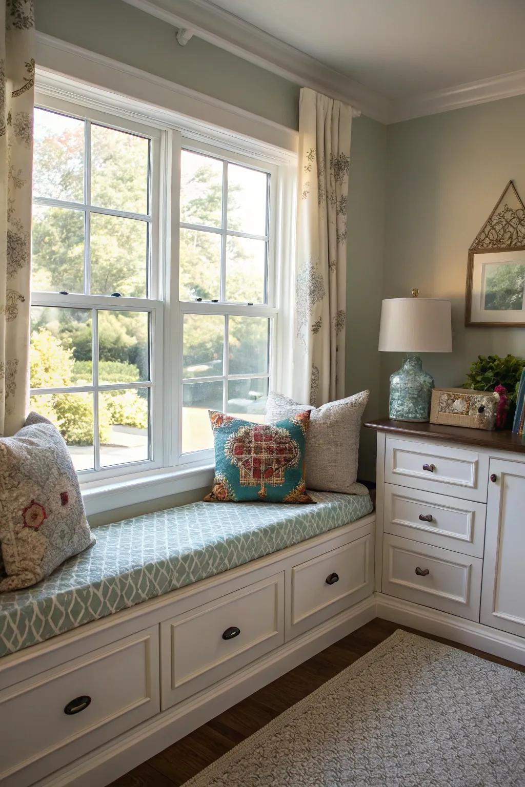 A window retreat offers a perfect blend of comfort and view.