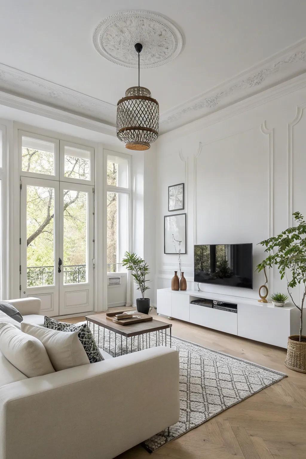 Walls coated crisp white give off a fresh, open vibe.