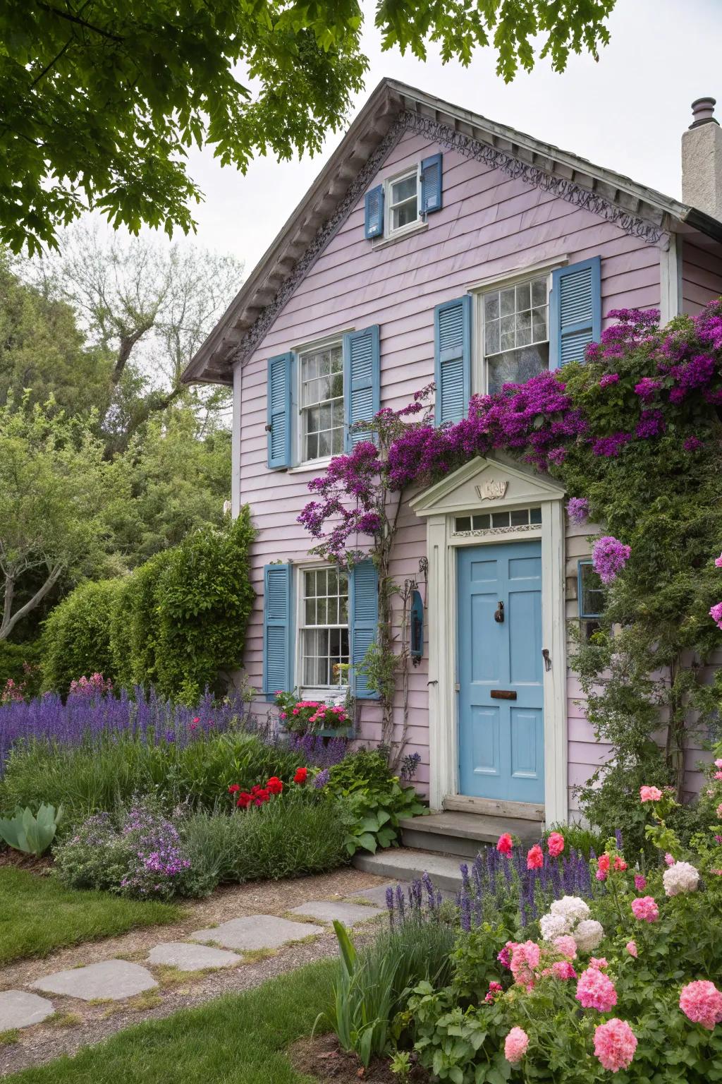 Gentle violet and light sky offer a serene, dreamy appeal.